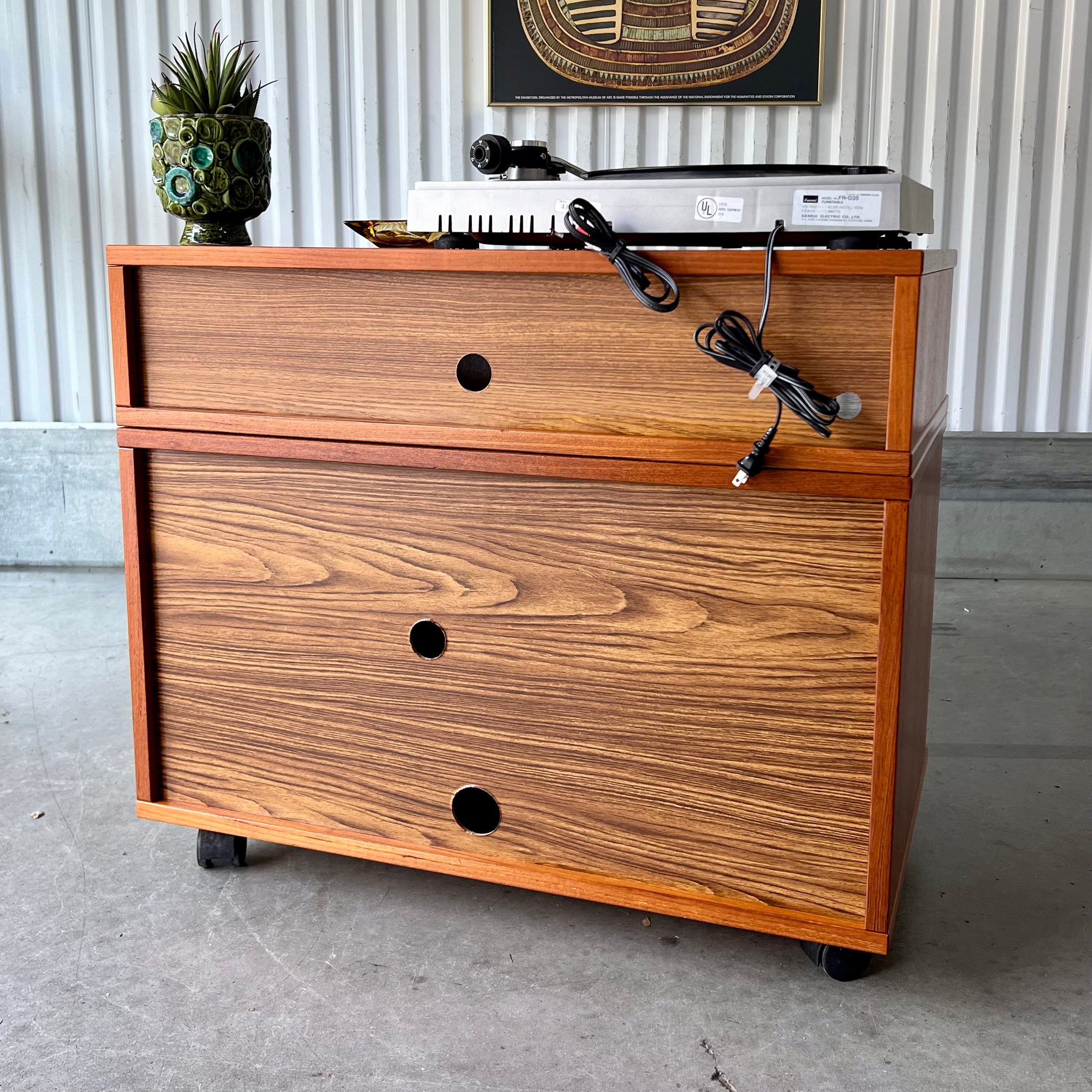 Vintage 1970's Rolling Danish Modern Media Cabinet in Teak by FBJ
