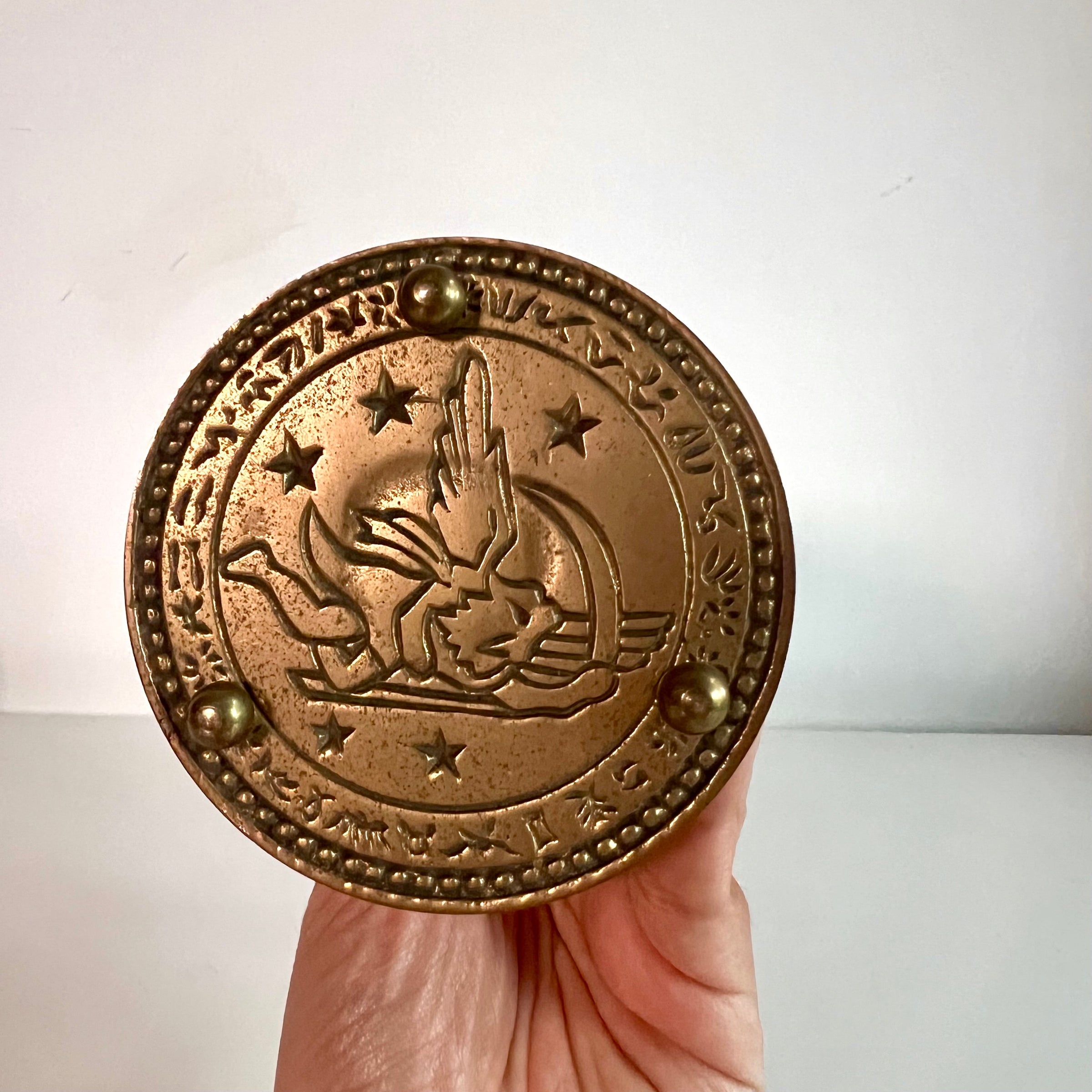 Vintage Solid Brass Hourglass with Greek Mythology Chronos + Roman