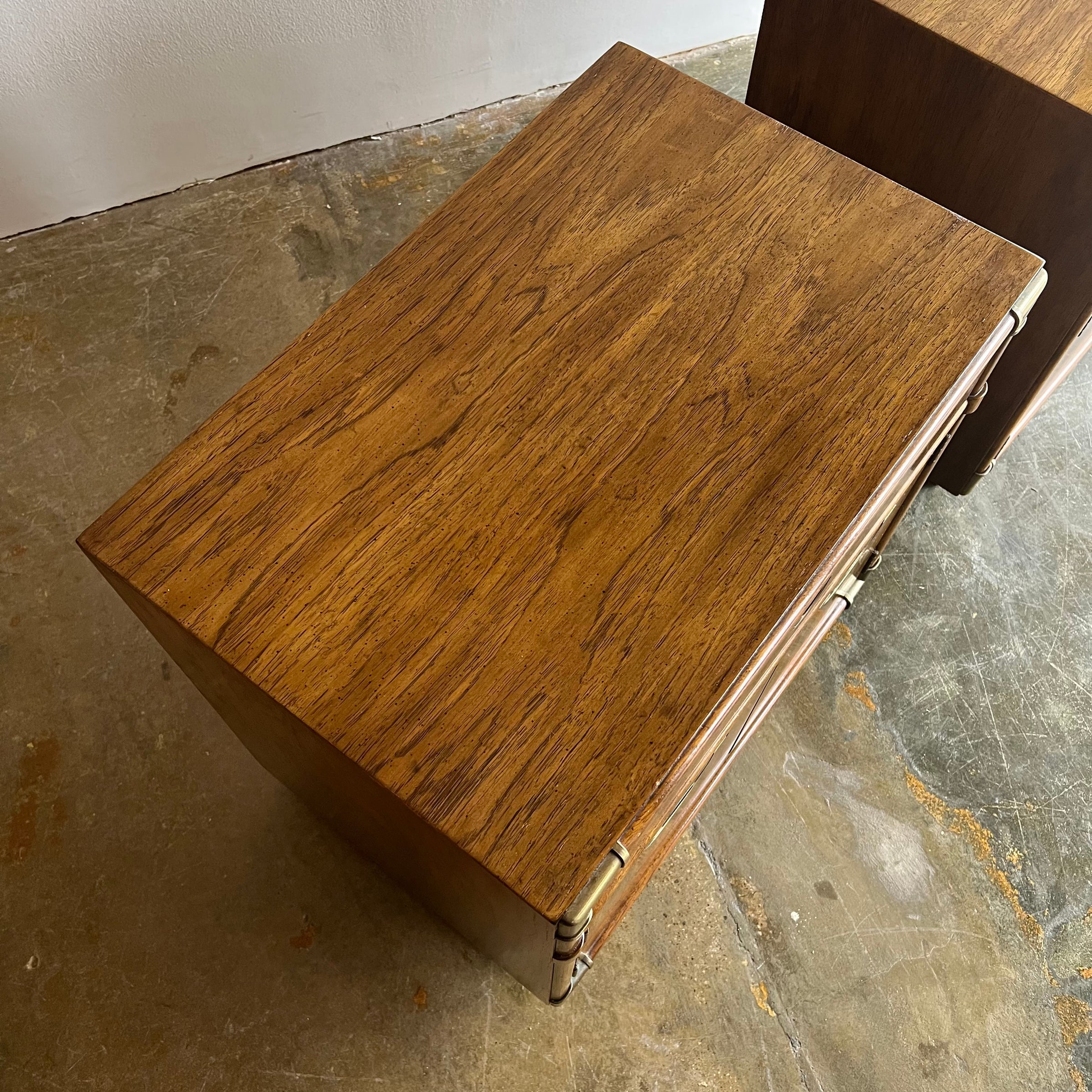 Pair of Vintage Drexel 'Accolade' Campaign Style Bed Side Tables