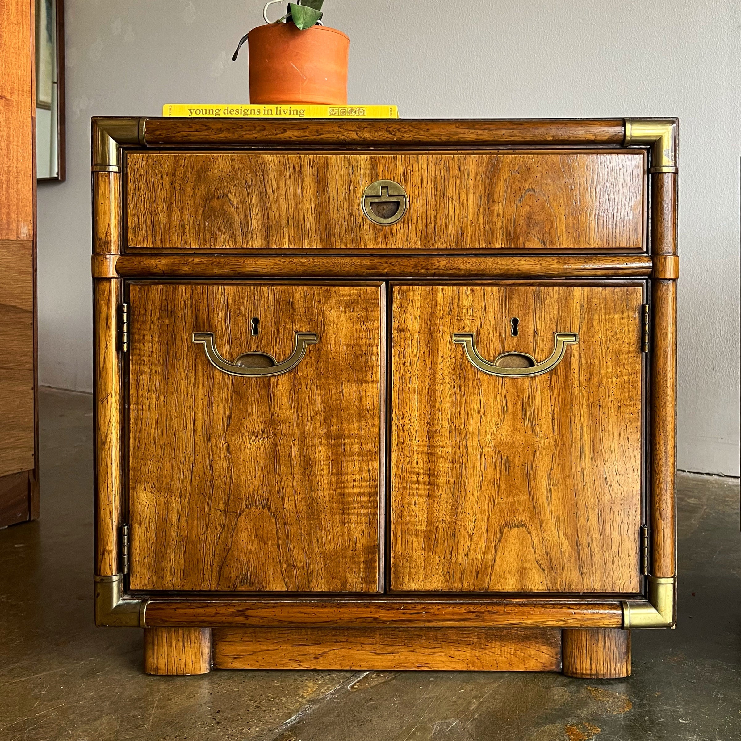Pair of Vintage Drexel 'Accolade' Campaign Style Bed Side Tables