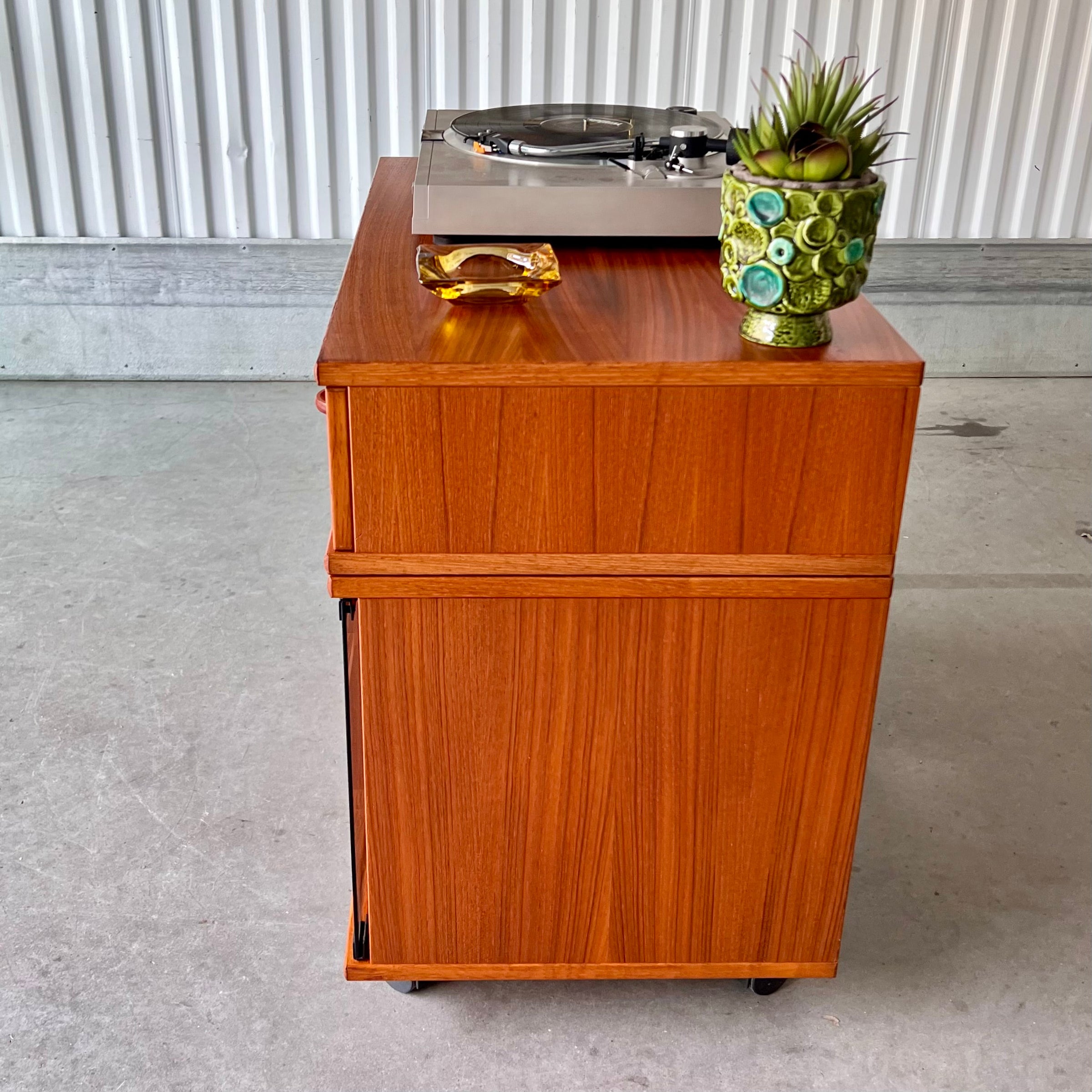 Vintage 1970's Rolling Danish Modern Media Cabinet in Teak by FBJ