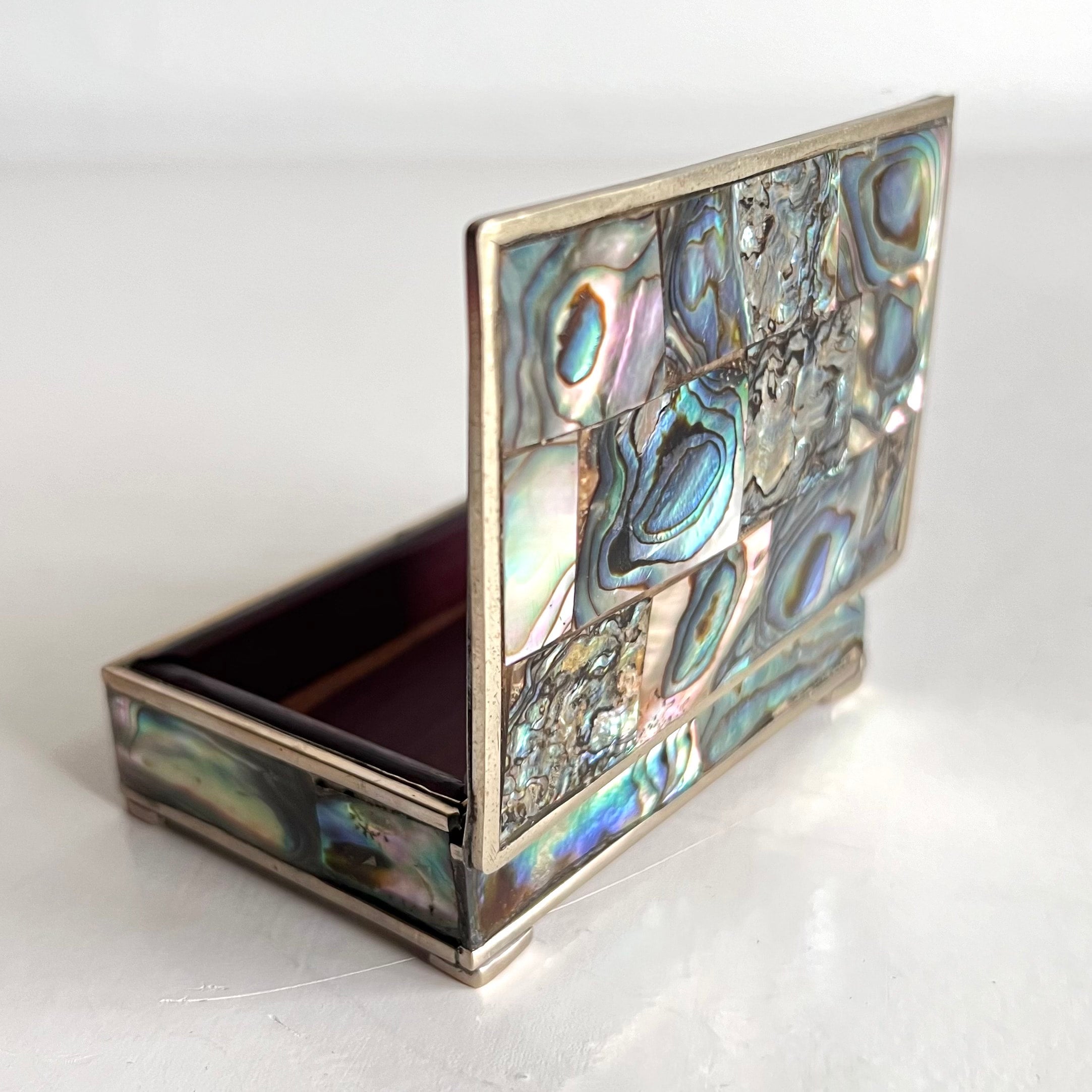 Vintage Mexican Alpaca Silver + Abalone Footed Trinket Box